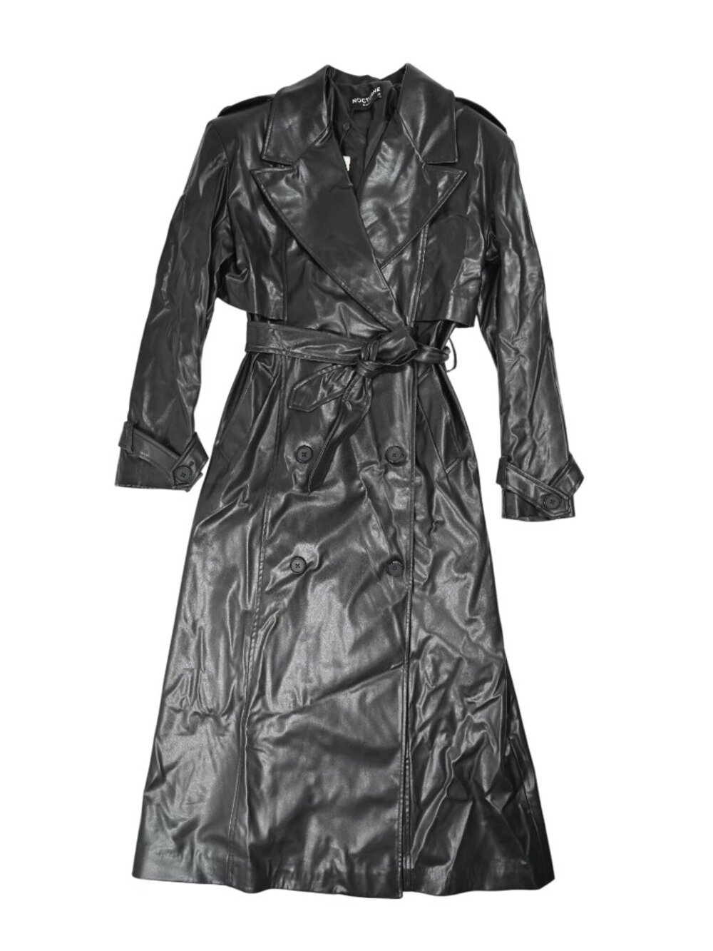Nocturne Faux Leather Trench Coat in Black